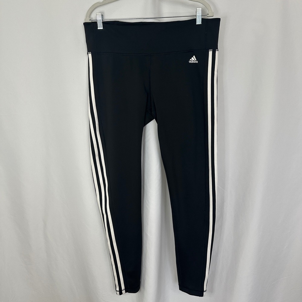 Adidas Training Leggings 3-Stripe Climalite Athletic‎ Black Womens XL - Picture 2 of 12